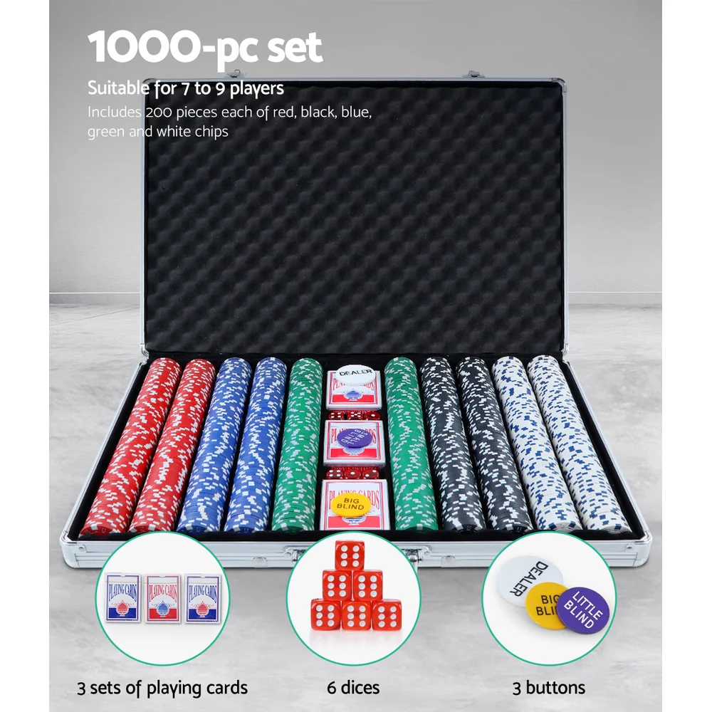 1000pcs Poker Chips Set Casino Texas Hold'em Gambling Party Game Dice Cards Case - Image 6