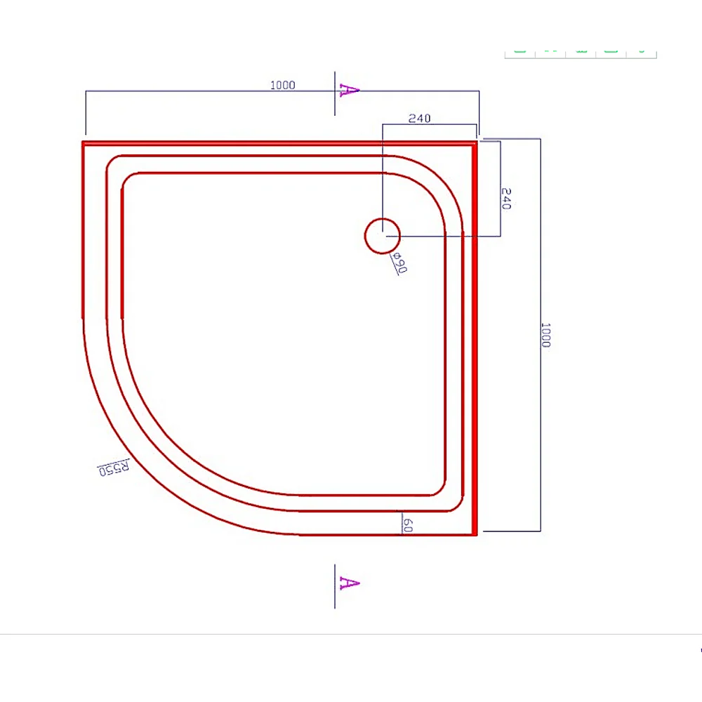 100x100cm Rounded Curved Shower Base in Black - Image 5