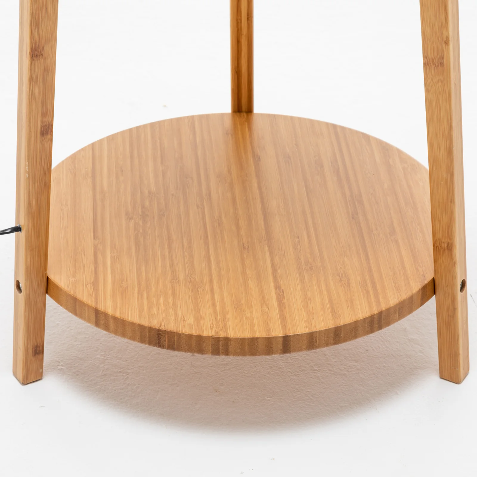 168cm Large Bamboo Wooden Tripod Floor Lamp Light Modern Linen Shade w Shelves - Image 6