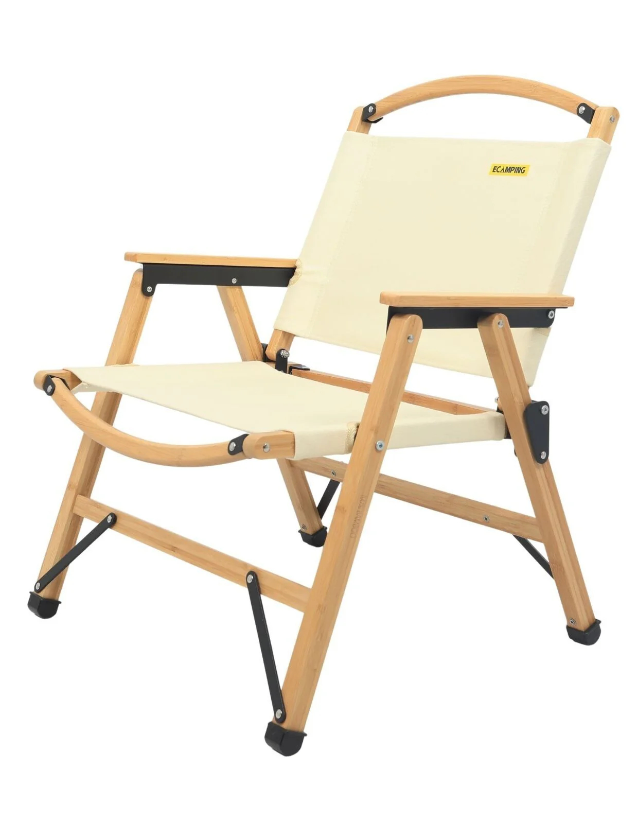 4x Bamboo Canvas Foldable Outdoor Camping Chair Wooden Picnic Park - Khaki/Beige - Image 3
