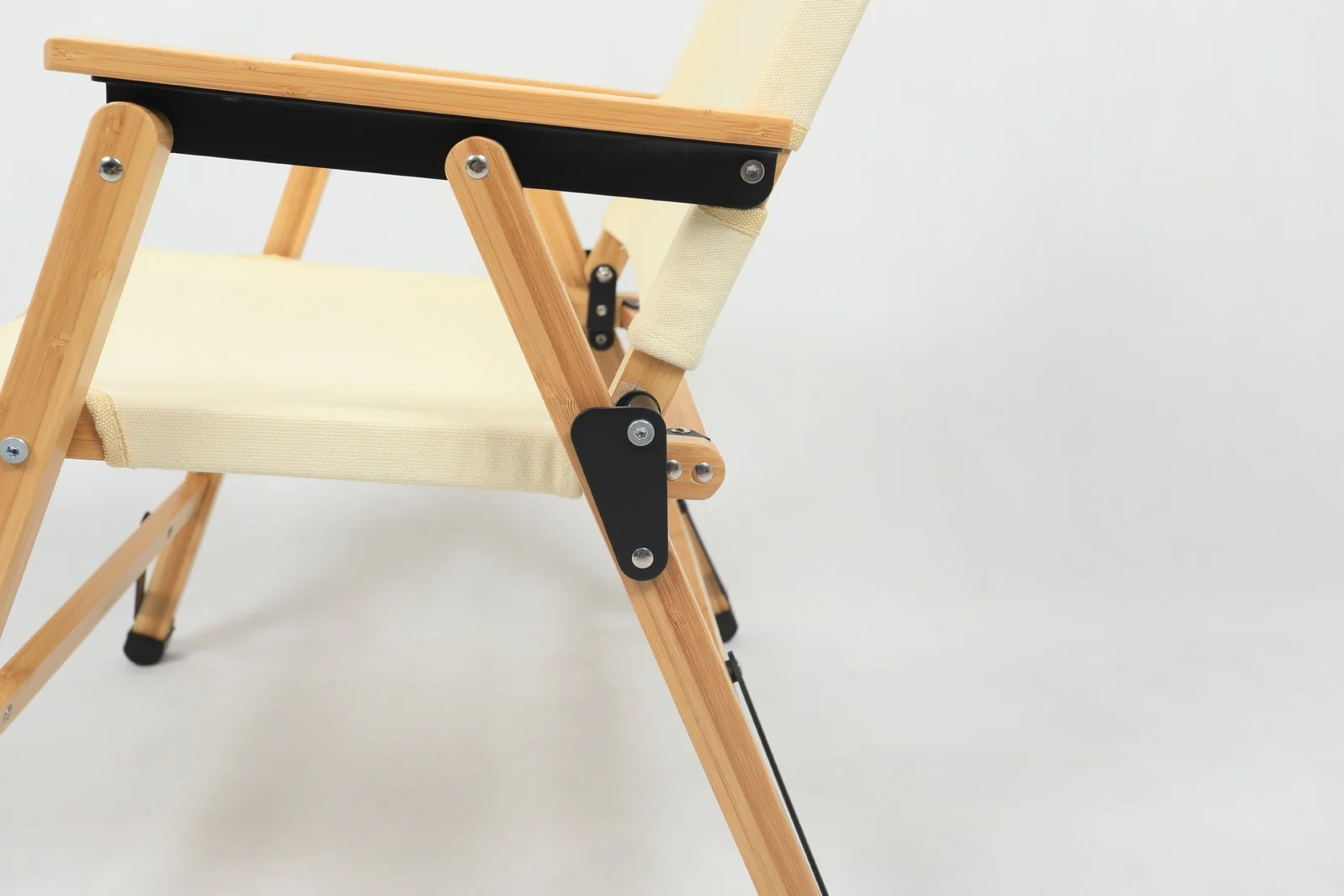 4x Bamboo Canvas Foldable Outdoor Camping Chair Wooden Picnic Park - Khaki/Beige - Image 9