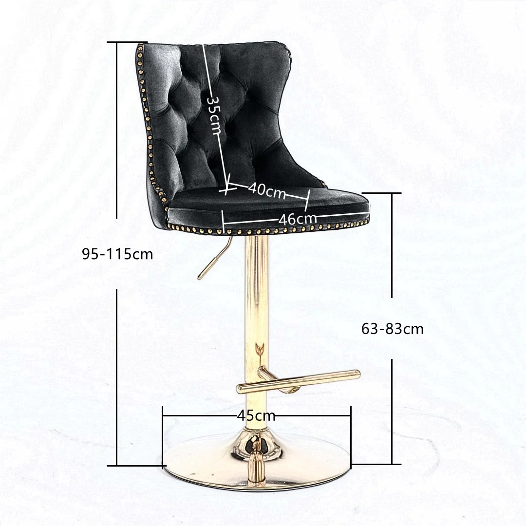 4x Height Adjustable Swivel Bar Stool Velvet Studs Barstool with Footrest and Golden Base- Grey - Image 7