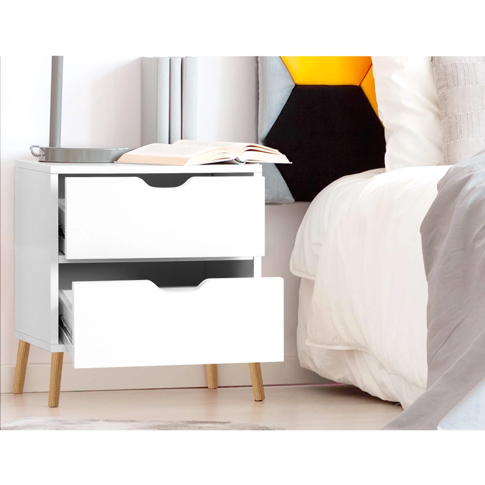 Artiss 2X Bedside Table 2 Drawers - BODEN White - Image 4