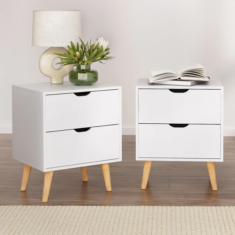 Artiss 2X Bedside Table 2 Drawers - BODEN White - Image 8