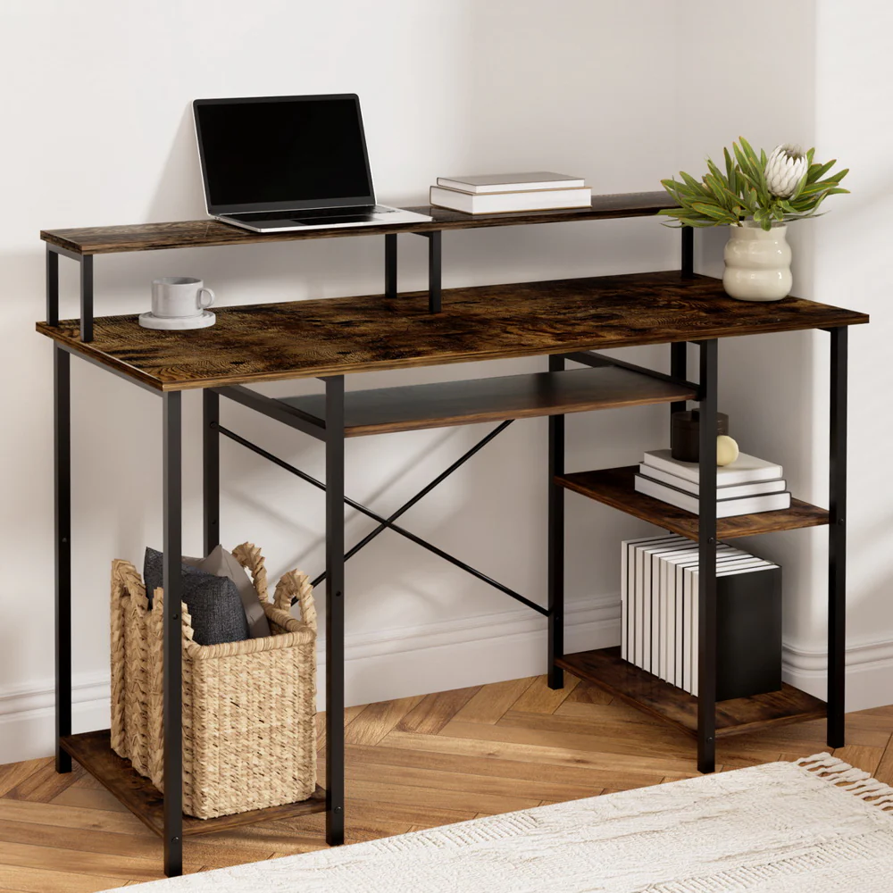 Artiss Computer Desk Laptop Desks Home Office Study Table Open Shelf Brown 120CM - Image 7