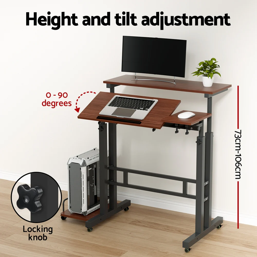 Artiss Laptop Desk Table Adjustable Dark Wood 80CM - Image 4
