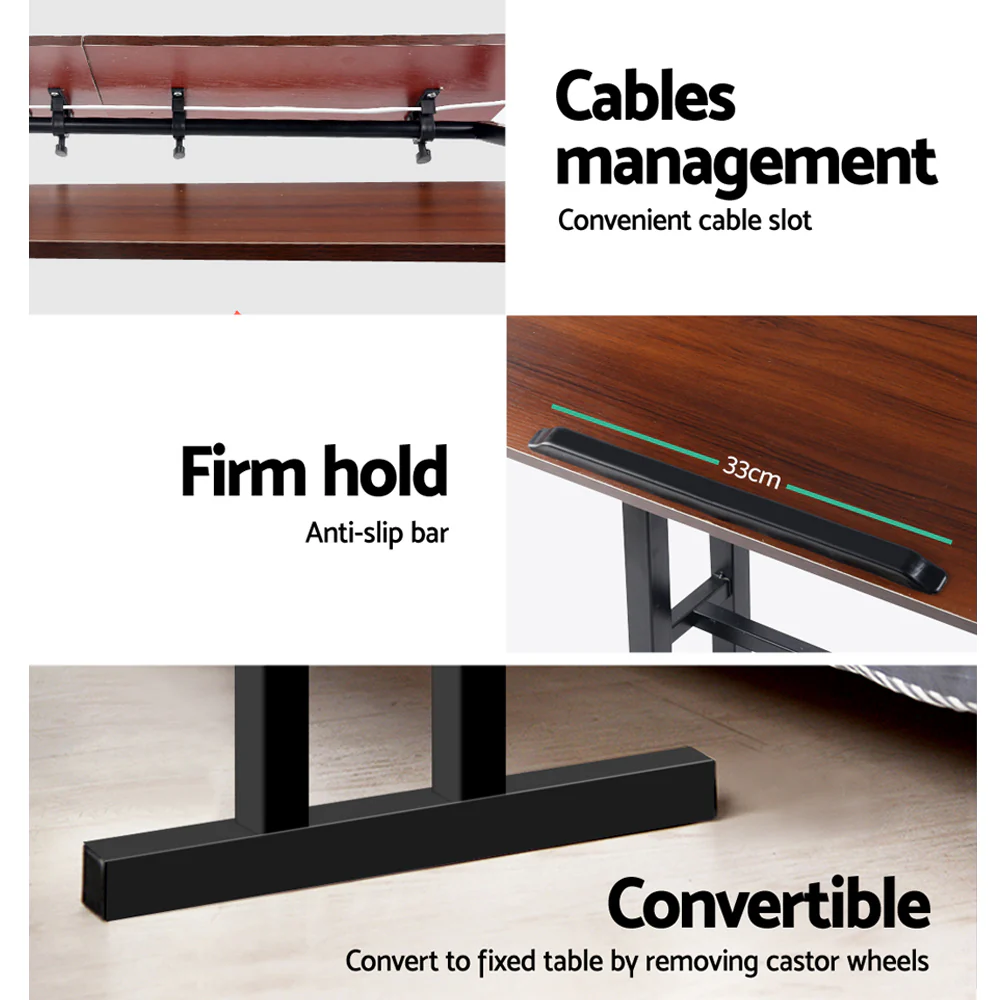 Artiss Laptop Desk Table Adjustable Dark Wood 80CM - Image 7