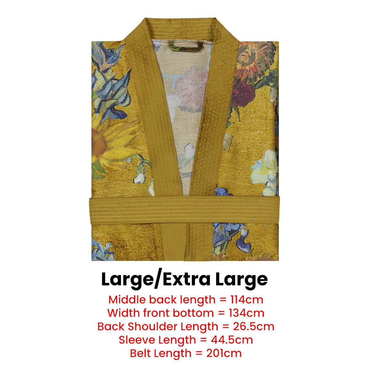 Bedding House Van Gogh Partout des Fleurs Gold Kimono Bath Robe Large/Extra Large - Image 6