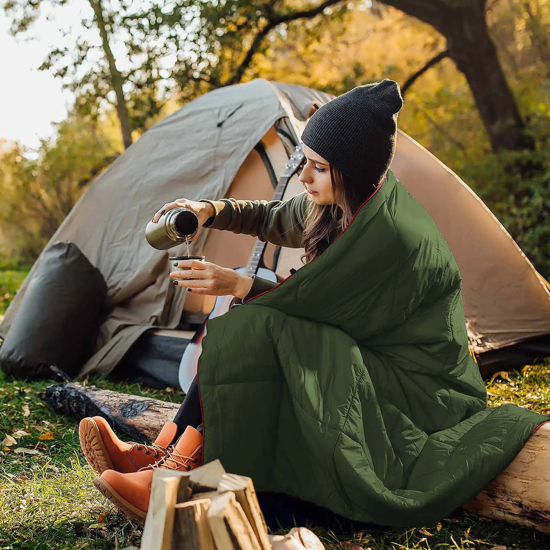 Black Compact Lightweight Quilted Blanket - Soft, Warm, and Portable for Outdoor Adventures - Image 5