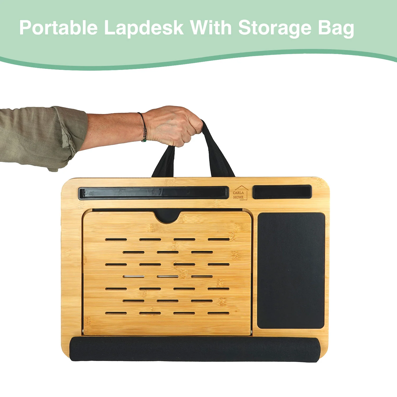 CARLA HOME Bamboo Laptop Lap Desk with Cushion, Angle Adjustable and Sleeve Case Bag for Office and Home - Image 3