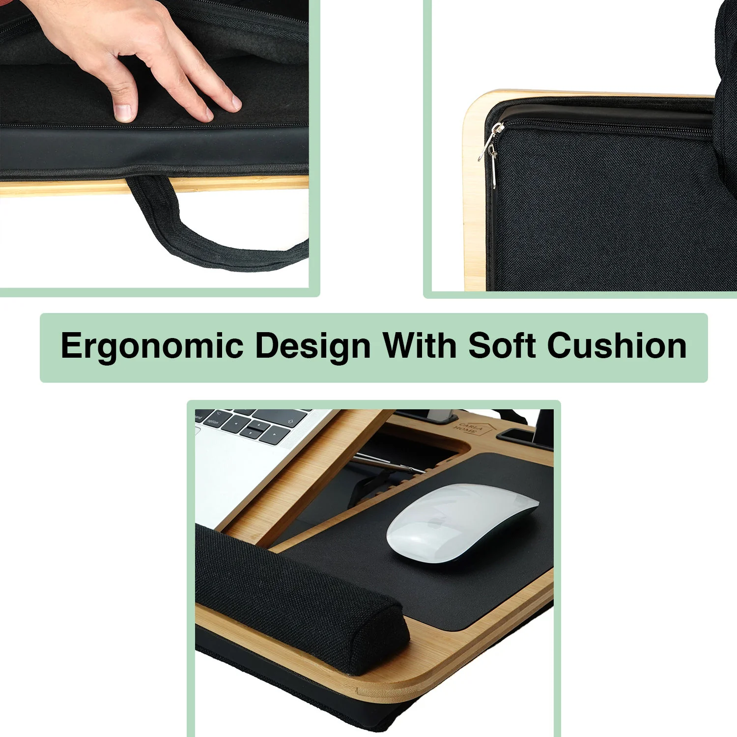 CARLA HOME Bamboo Laptop Lap Desk with Cushion, Angle Adjustable and Sleeve Case Bag for Office and Home - Image 6