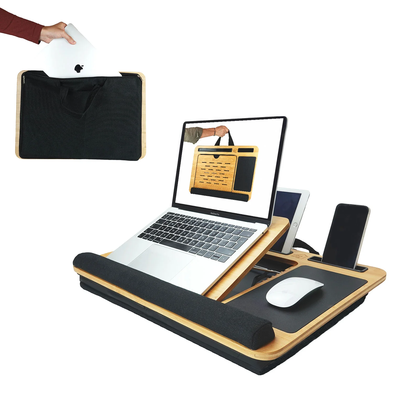CARLA HOME Bamboo Laptop Lap Desk with Cushion, Angle Adjustable and Sleeve Case Bag for Office and Home - Image 8