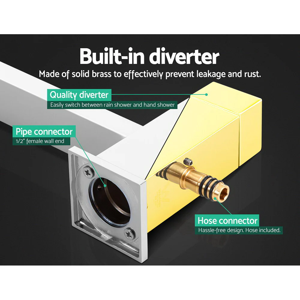 Cefito 10'' Rain Shower Head Set Handheld Square High Pressure Mixer Tap Chrome - Image 6