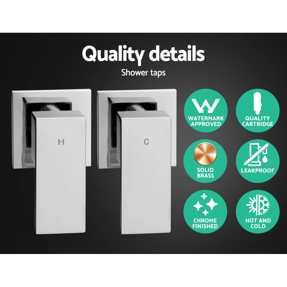 Cefito 10'' Rain Shower Head Set Handheld Square High Pressure Twins Tap Chrome - Image 7