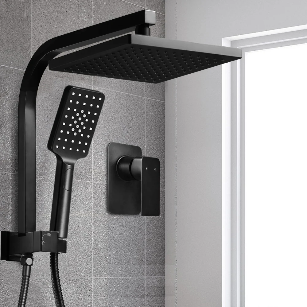 Cefito 8'' Rain Shower Head Set Handheld Square High Pressure Mixer Tap Black - Image 8