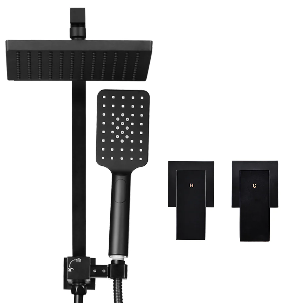 Cefito 8'' Rain Shower Head Set Handheld Square High Pressure Twins Tap Black - Image 3
