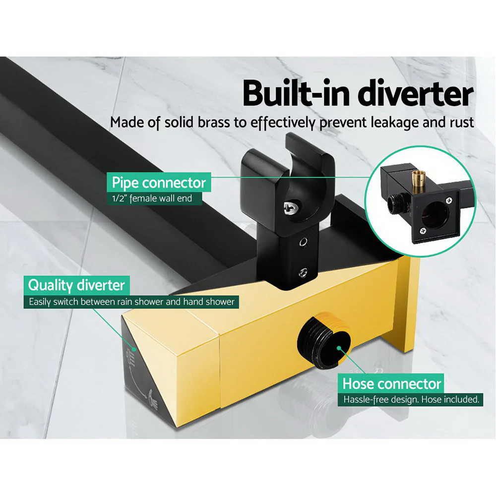 Cefito 8'' Rain Shower Head Set Handheld Square High Pressure Twins Tap Black - Image 6