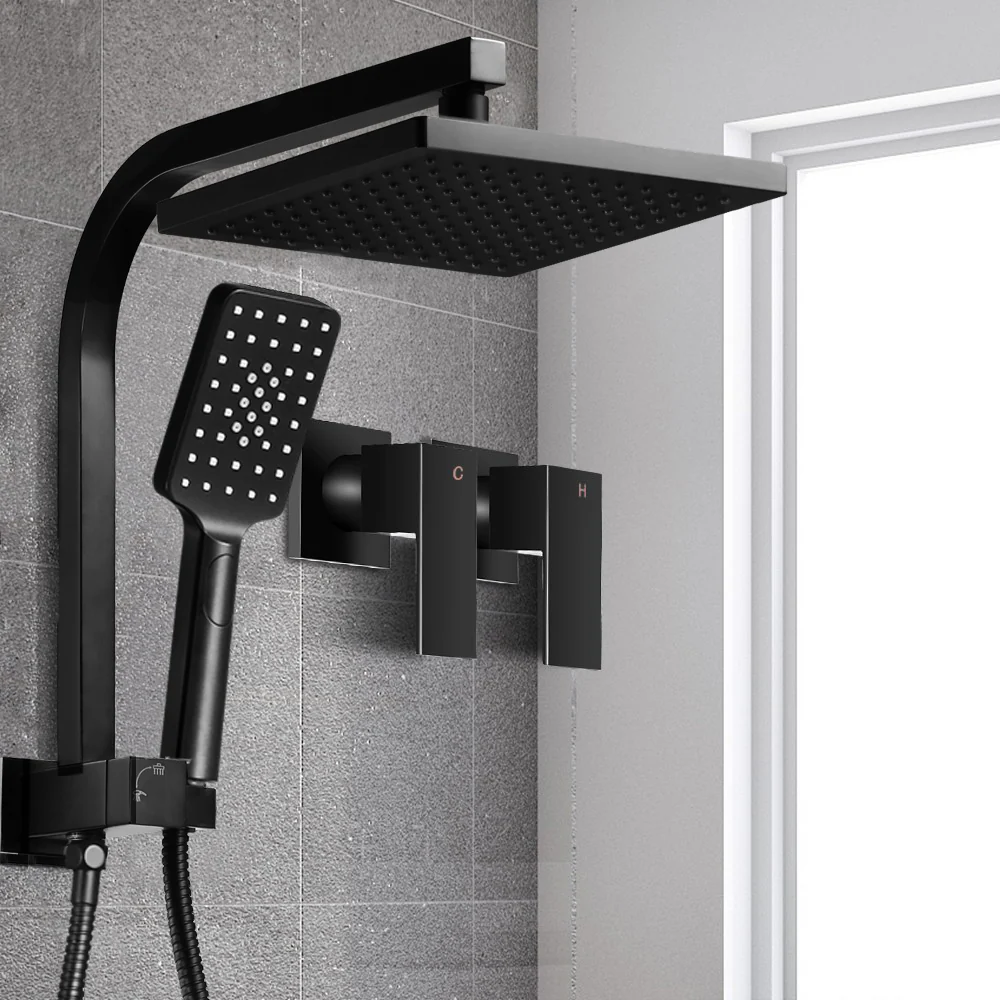 Cefito 8'' Rain Shower Head Set Handheld Square High Pressure Twins Tap Black - Image 8
