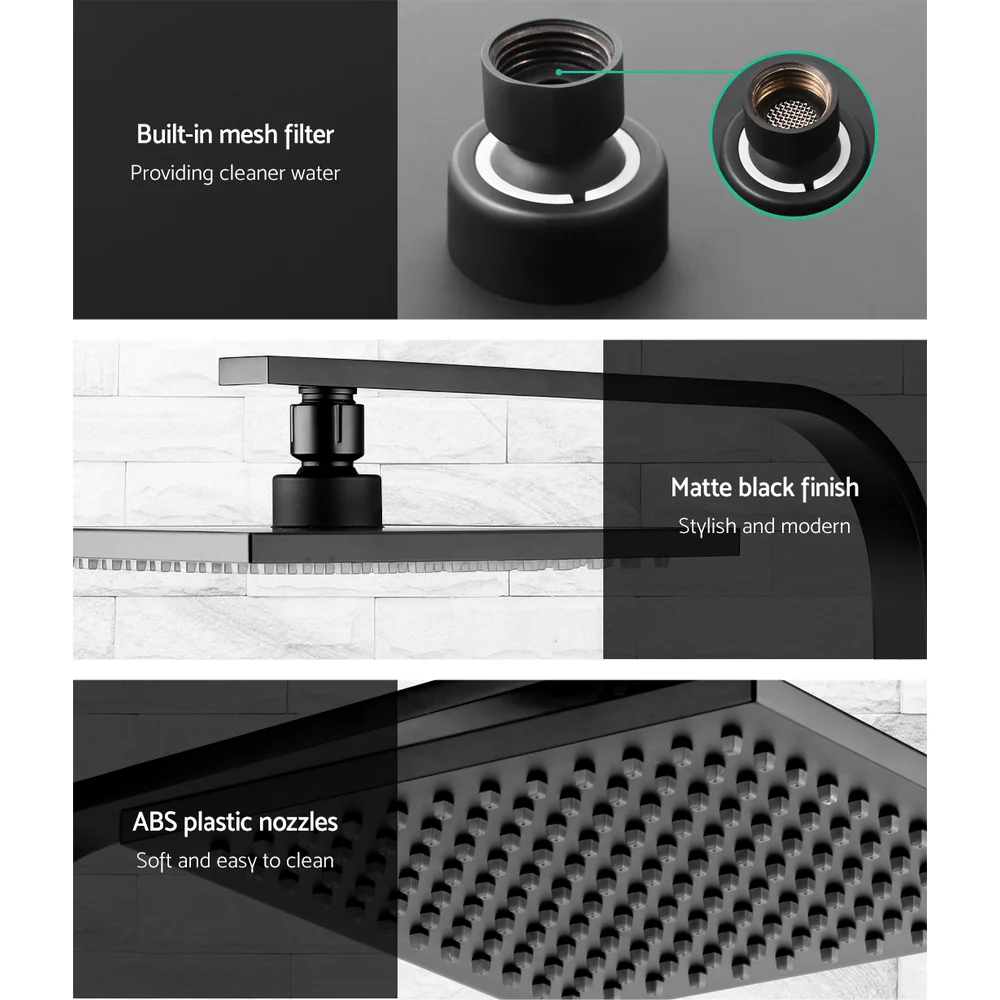 Cefito 8'' Rain Shower Head Wall Arm Square High Pressure Twins Tap Black - Image 5