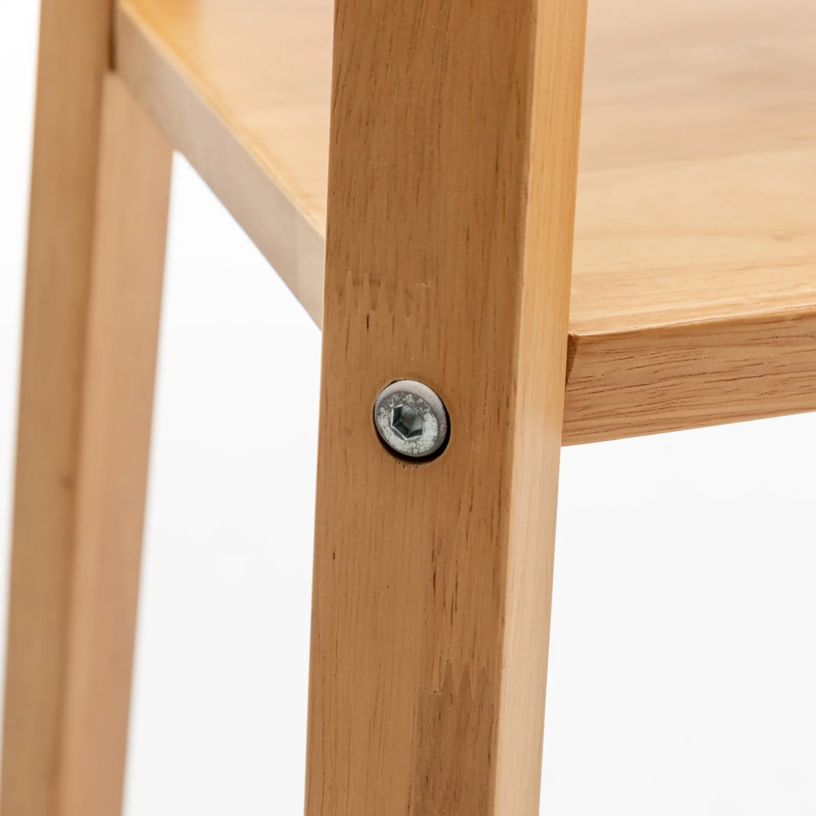 Eiffel 3 Tier Natural Wood Floor Lamp w/ Storage Shelves + Off White Linen Shade - Image 4