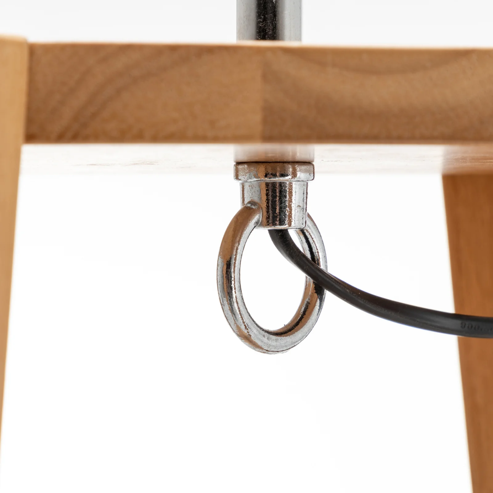 Eiffel 3 Tier Natural Wood Floor Lamp w/ Storage Shelves + Off White Linen Shade - Image 7