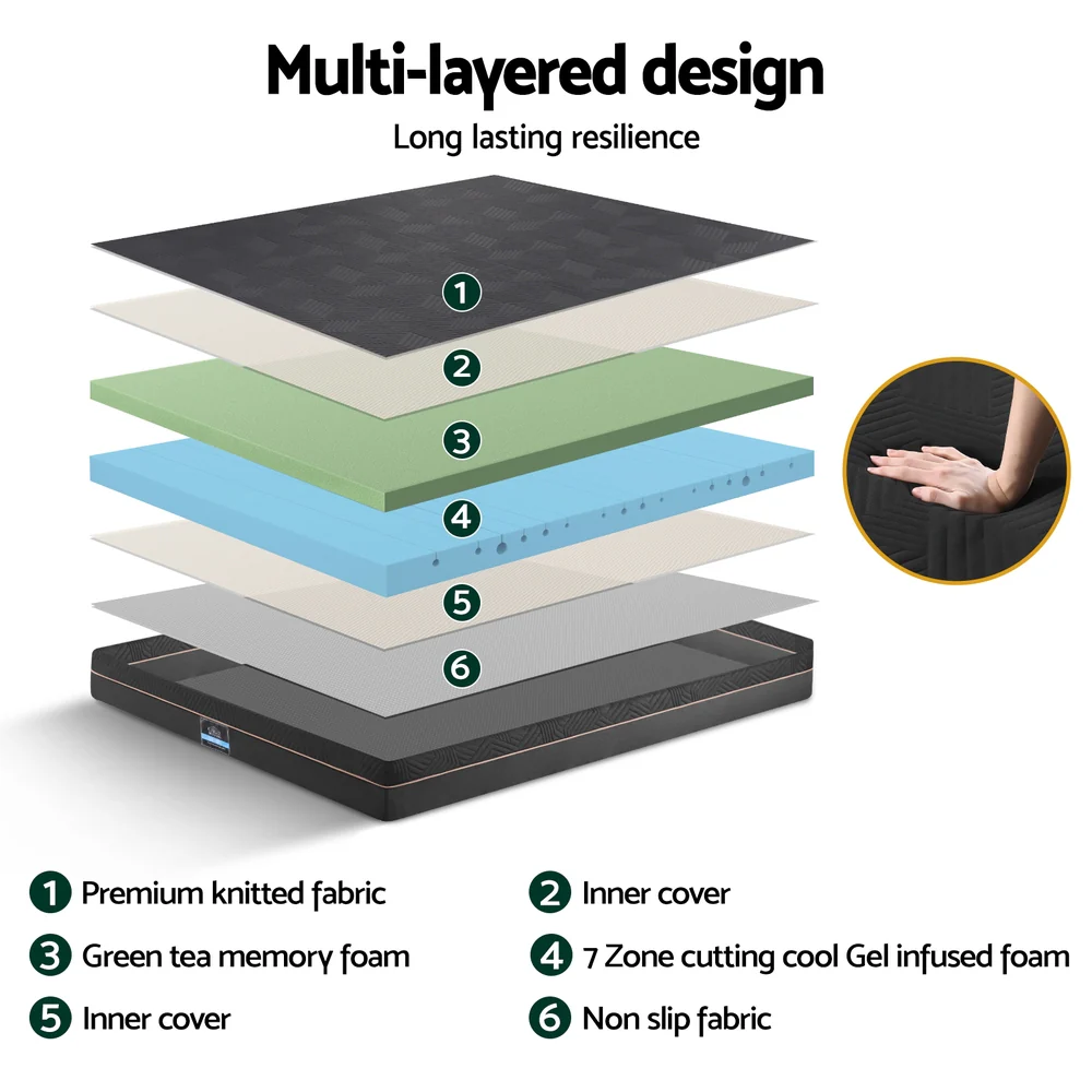 Giselle 18cm Memory Foam Mattress Green Tea Foam Cool Gel Foam Mattresses Double - Image 5