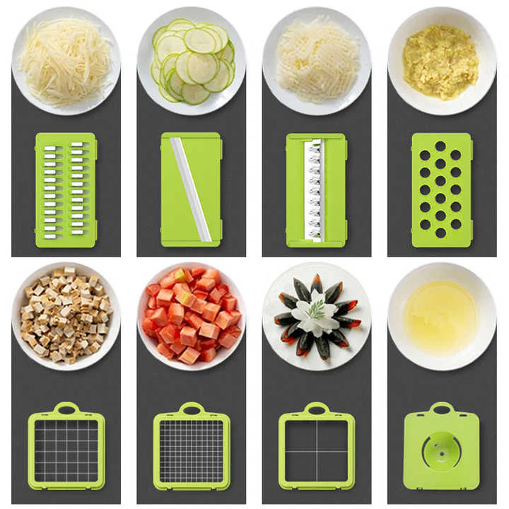 Green And Grey Ultimate 12-in-1 Multi-Functional Vegetable Slicer Dicer Chopper - Mandoline with Storage Containers & Drain Basket - Image 3