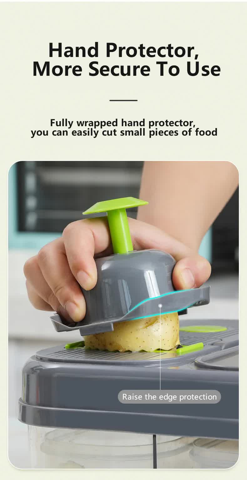 Green And Grey Ultimate 12-in-1 Multi-Functional Vegetable Slicer Dicer Chopper - Mandoline with Storage Containers & Drain Basket - Image 7