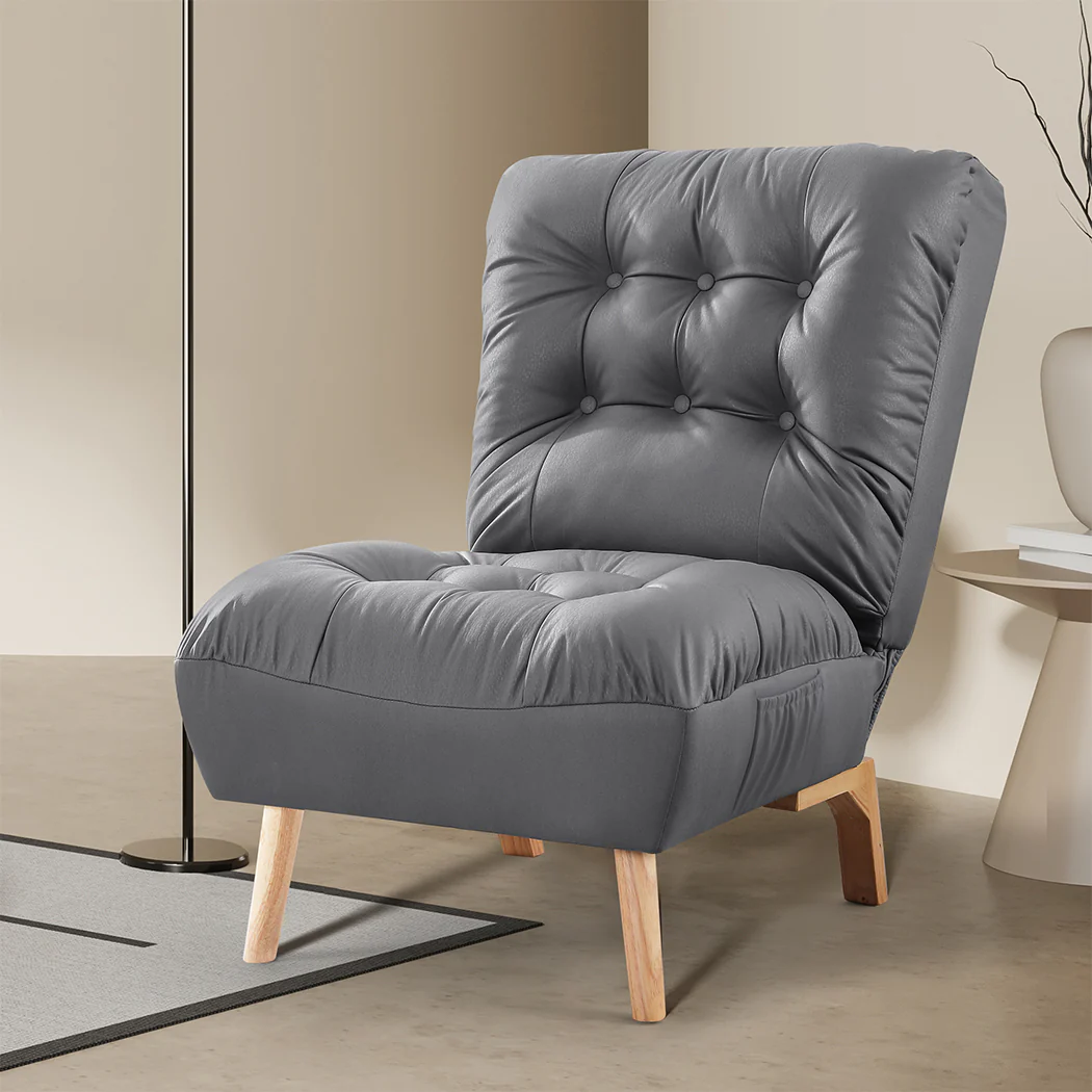 Levede Accent Chair Sofa Recliner Adjustable Grey - Image 6