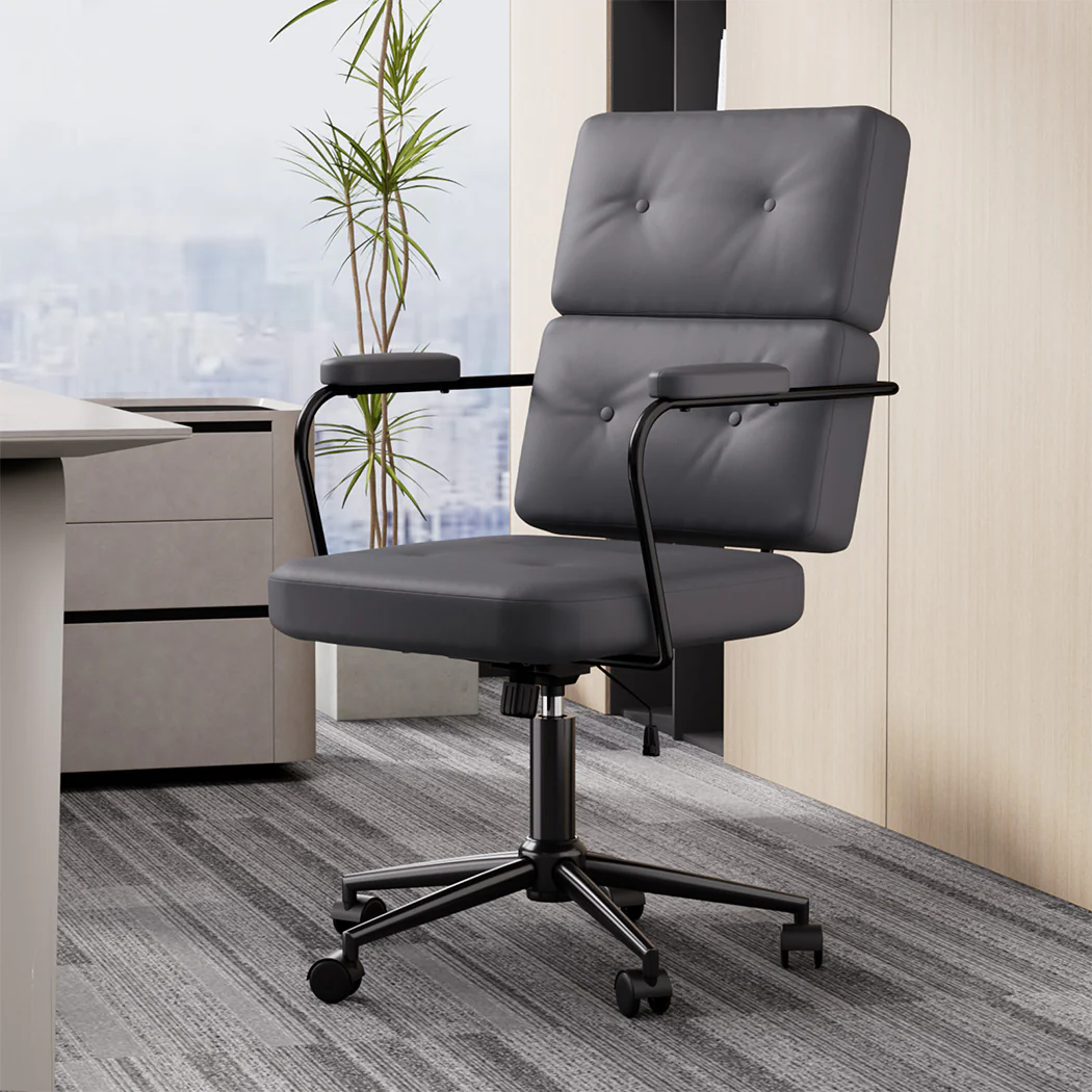 LEVEDE Ergonomic Office Chair Computer PU Grey - Image 7