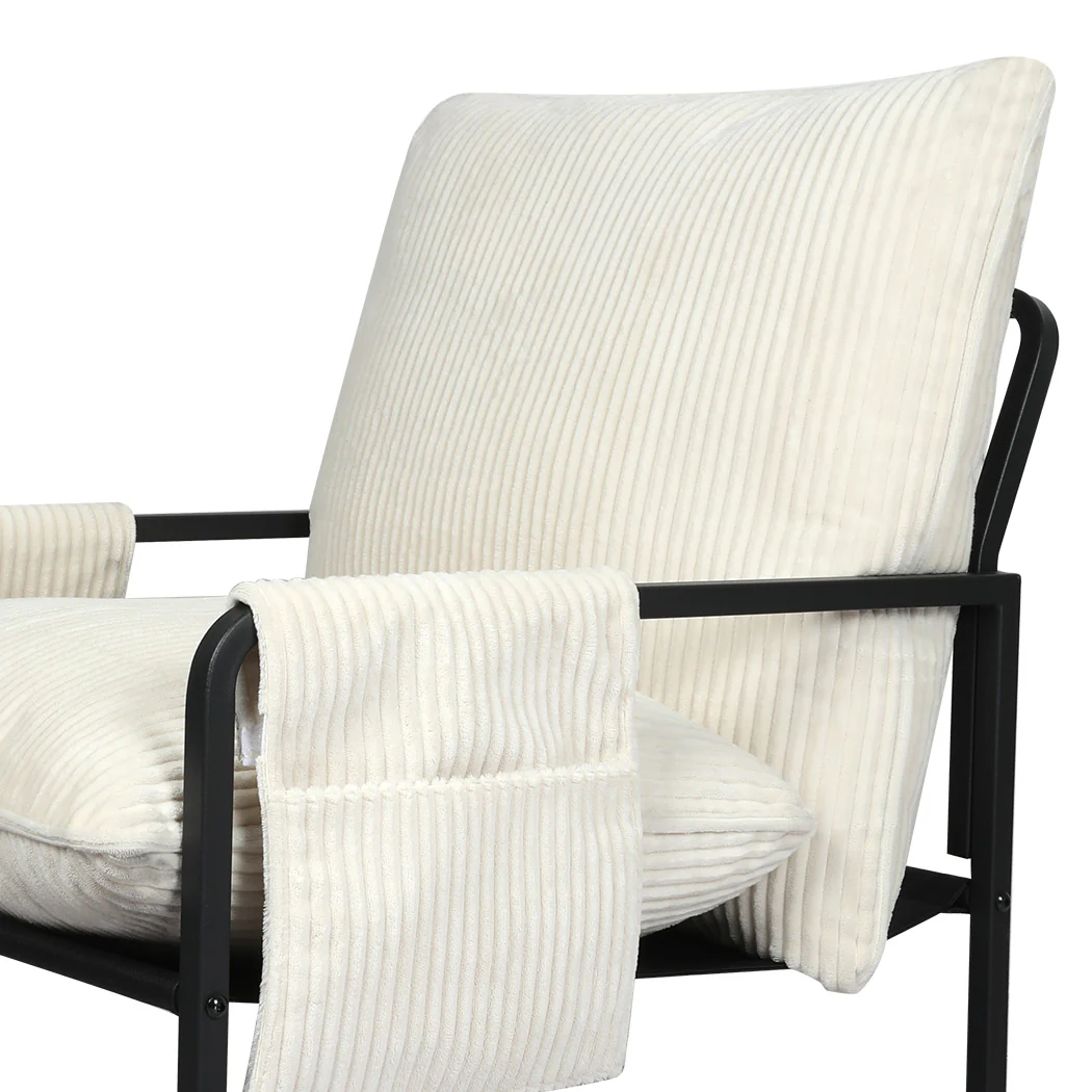 Levede Metal Framed Lounge Chair Corduroy in Beige - Image 3