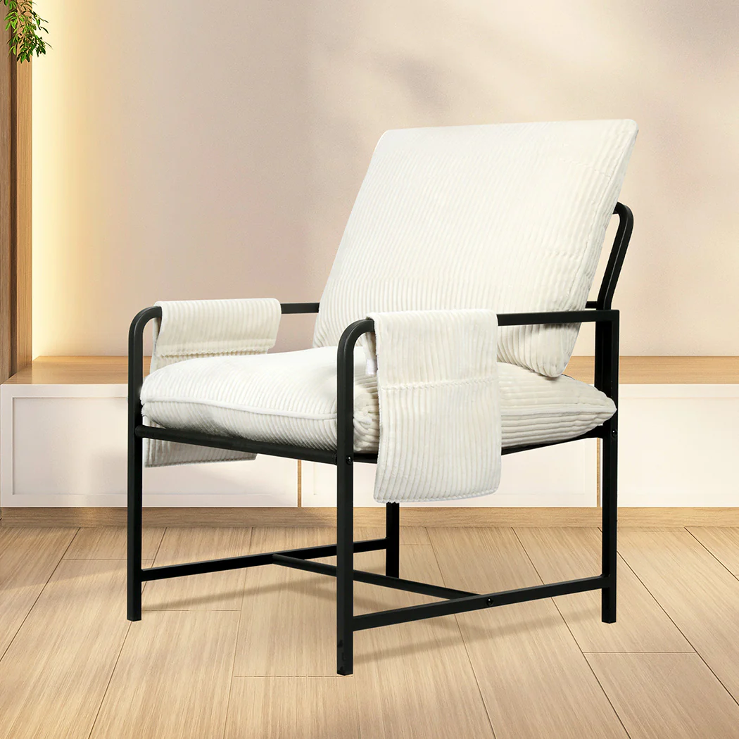 Levede Metal Framed Lounge Chair Corduroy in Beige - Image 6