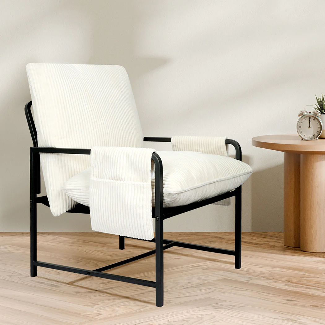 Levede Metal Framed Lounge Chair Corduroy in Beige - Image 7