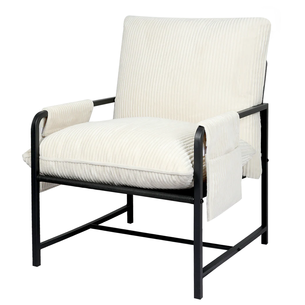 Levede Metal Framed Lounge Chair Corduroy in Beige - Image 8