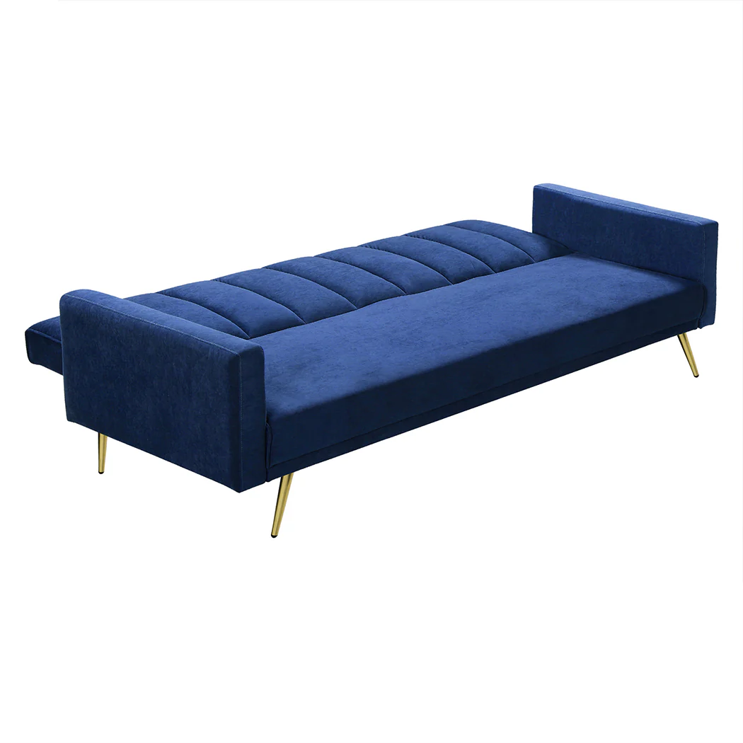 Levede Sofa Bed Convertible Velvet Lounge Recliner Couch Sleeper 3 Seater Blue - Image 5