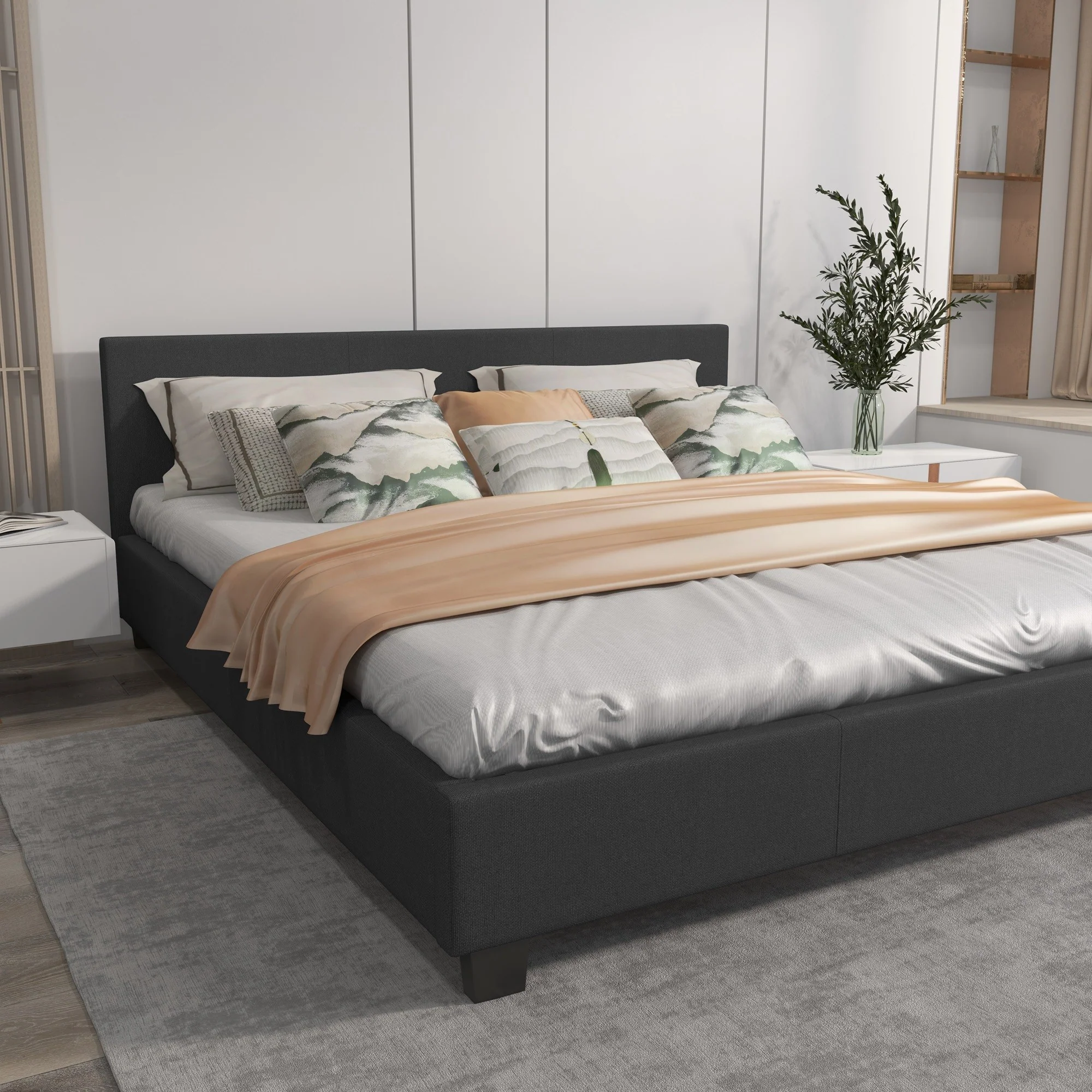 Milano Sienna Luxury Bed with Headboard (Model 2) - Charcoal No.35 - Single - Image 4