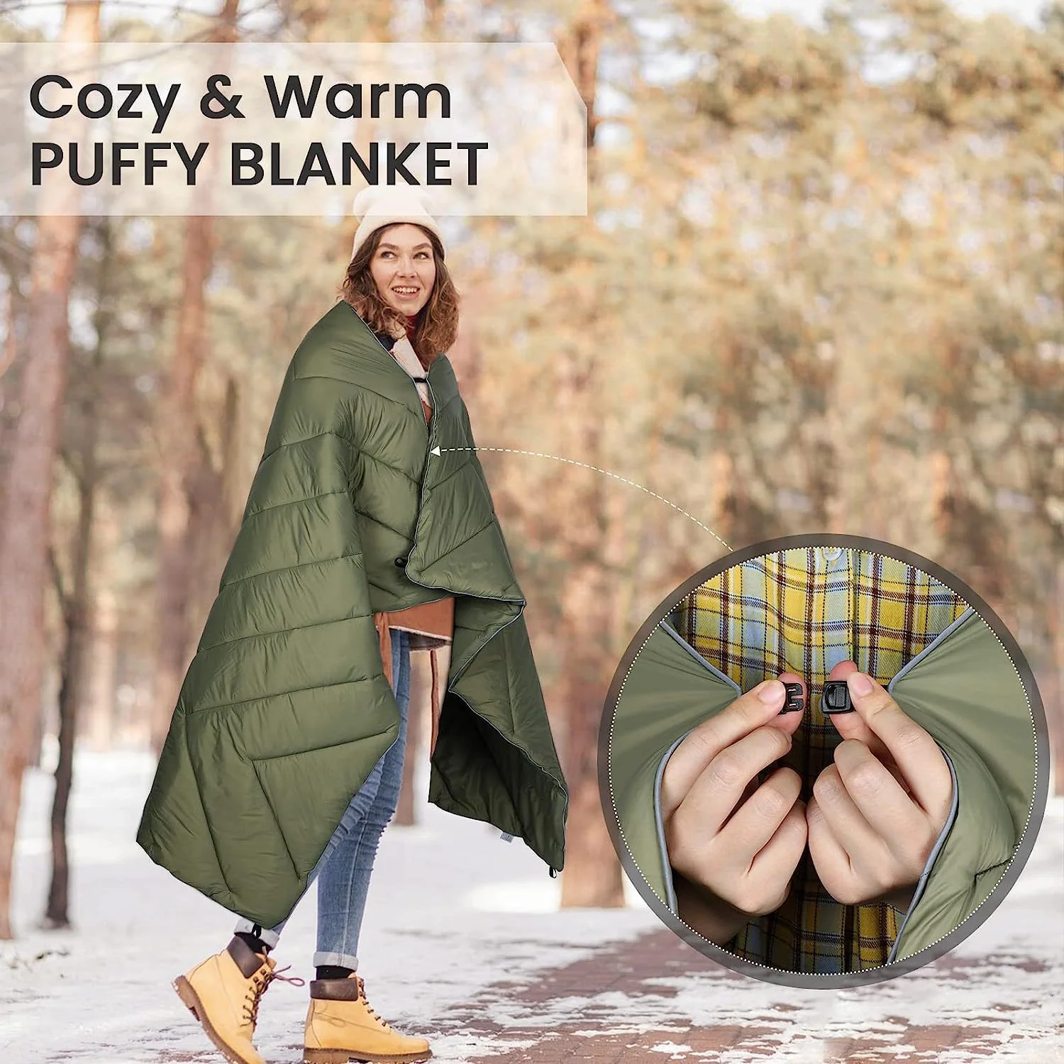 Military Green Compact Lightweight Quilted Blanket - Soft, Warm, and Portable for Outdoor Adventures - Image 6
