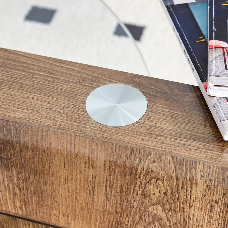 'MINORI' Double Layer Clear Tempered Glass Dark Wood Grain Coffee Table - Image 5