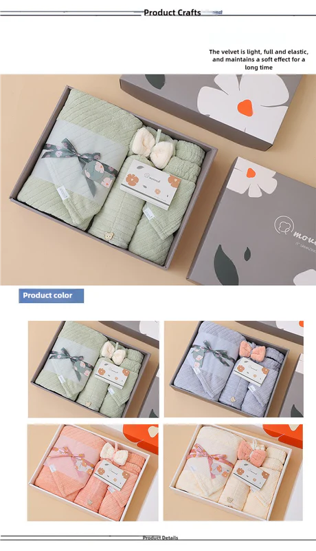 Off White Soft Coral Fleece Towel and Bath Towel Gift Set - 5-Piece Luxurious Absorbent Set - Image 5