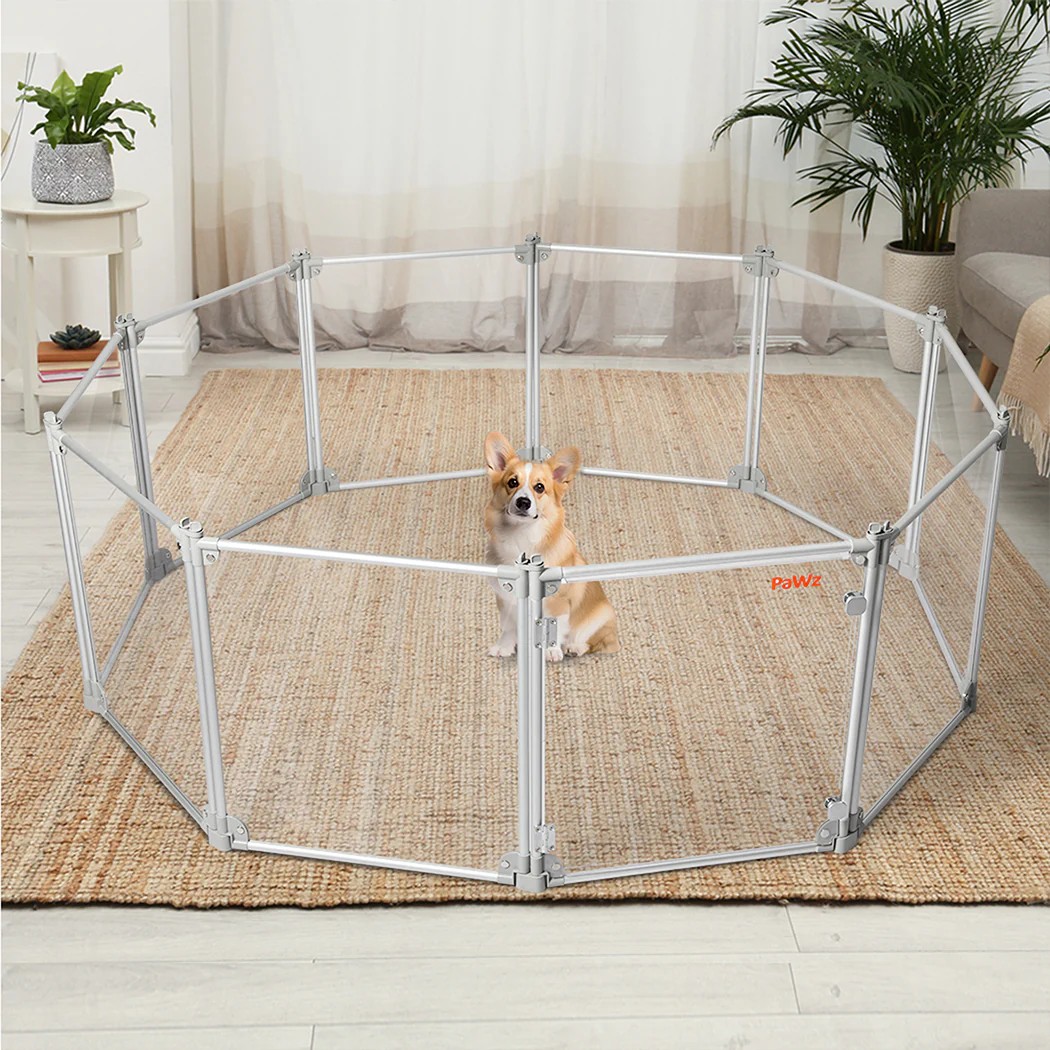 Pawz Pet Playpen Transparent Acrylic Clear Folding Dog Fence Kennel 10 Panel - Image 7