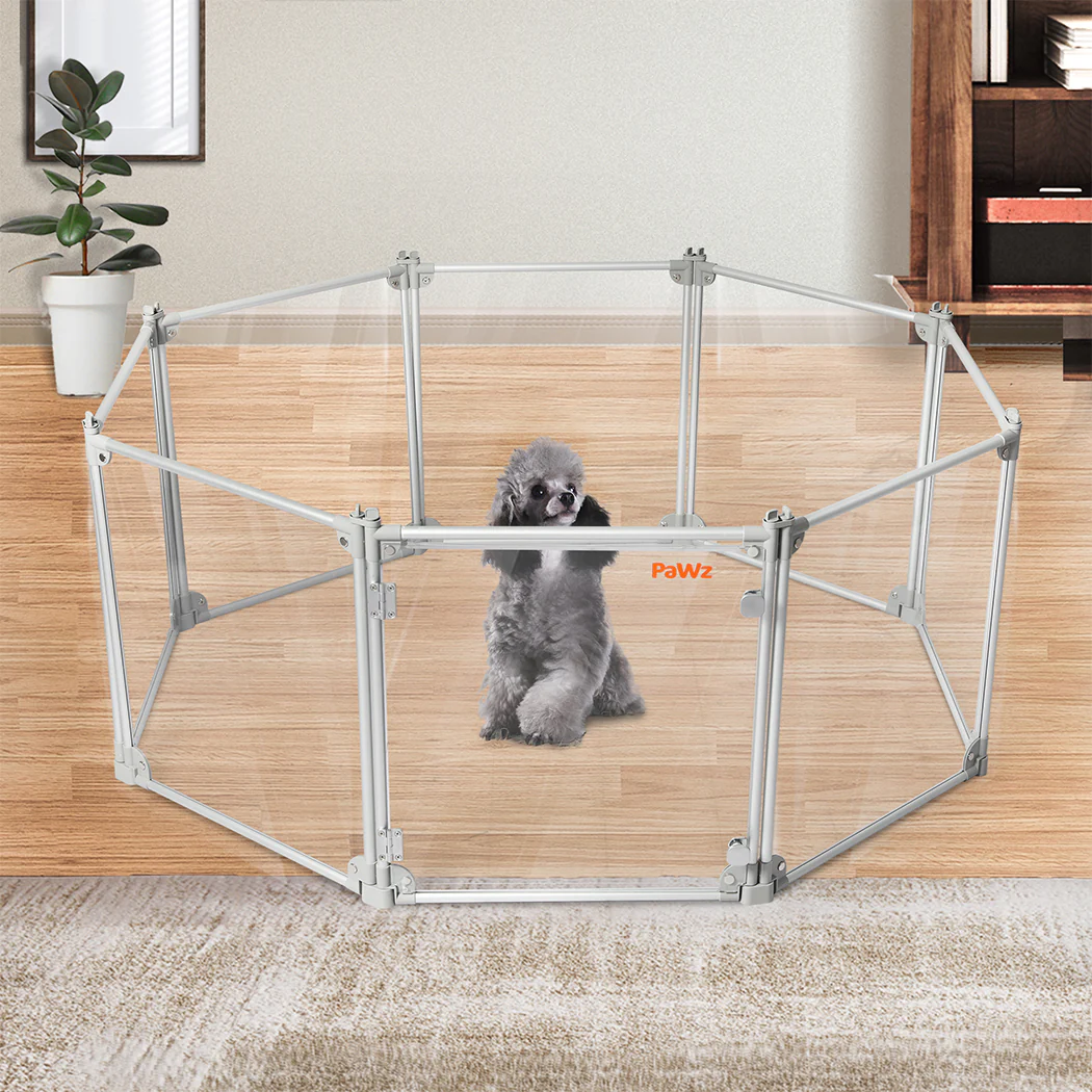 Pawz Pet Playpen Transparent Acrylic Clear Folding Dog Fence Kennel 8 Panel - Image 6