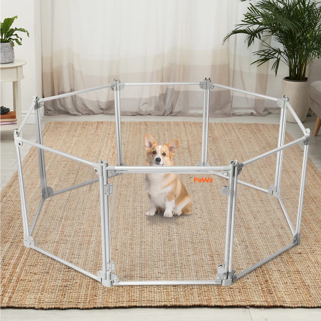 Pawz Pet Playpen Transparent Acrylic Clear Folding Dog Fence Kennel 8 Panel - Image 7