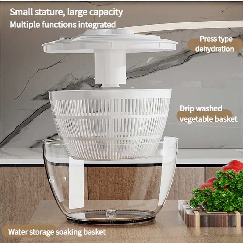 Transparent Black Manual Salad Spinner with Pressurized System - Efficient & Quick Vegetables Drying, Multiple Color Options - Image 3