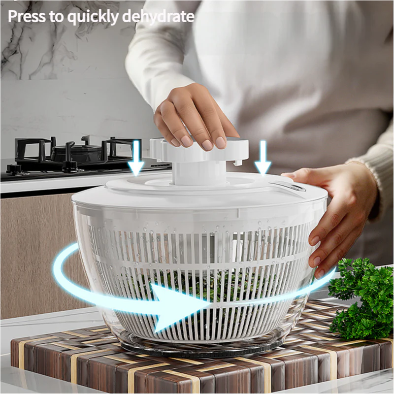 Transparent Black Manual Salad Spinner with Pressurized System - Efficient & Quick Vegetables Drying, Multiple Color Options - Image 4