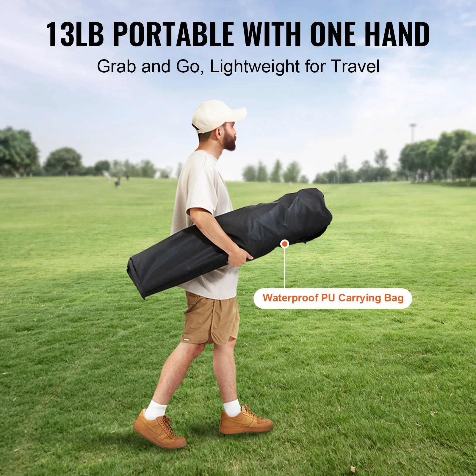 VEVOR Camping Folding Chair for Adults, Portable Heavy Duty Outdoor Quad Lumbar Back Padded Arm Chairs with Side Pockets, Cup Holder and Cooler Bag for Beach, Lawn, Picnic, Fishing, Backpacking, Black - Image 6