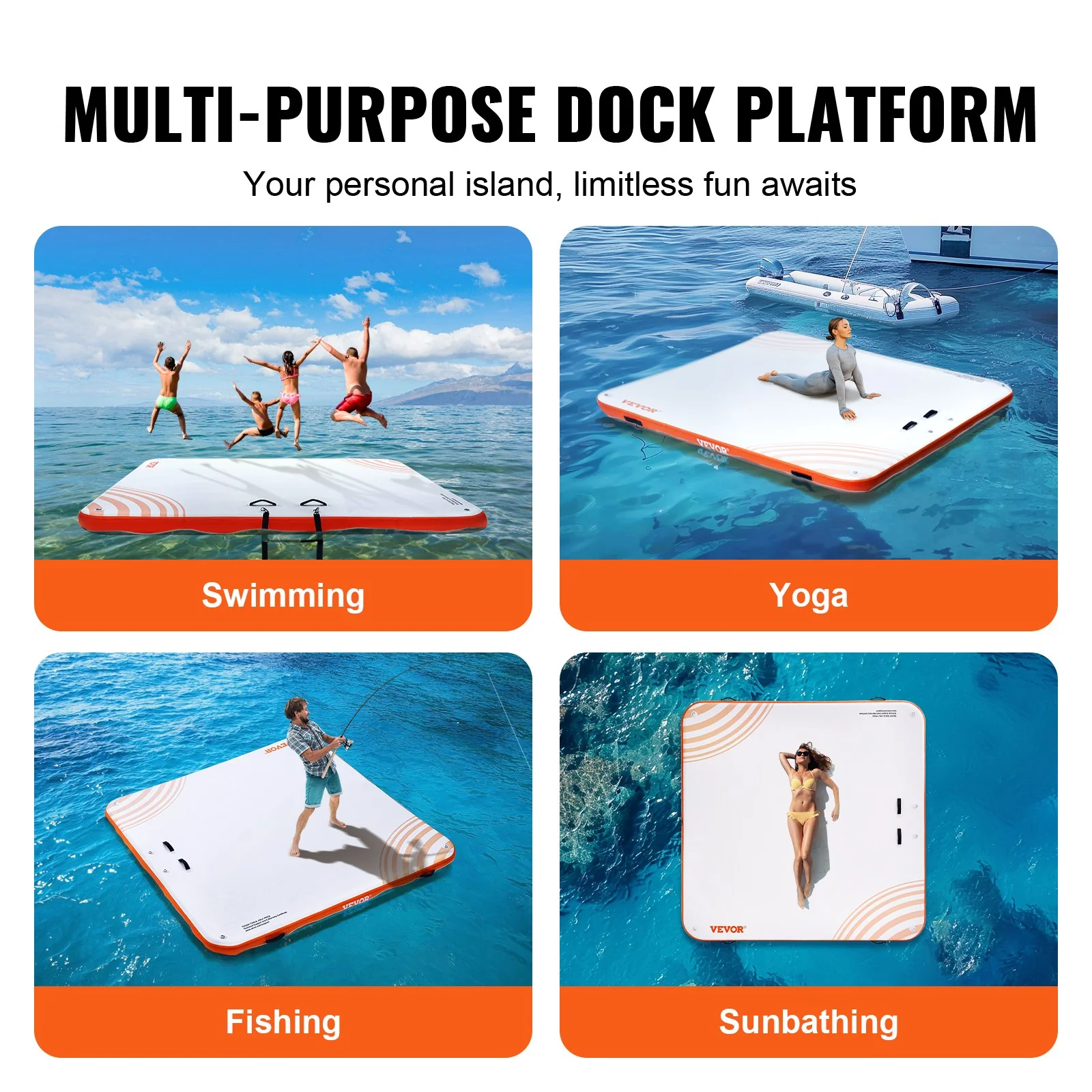 VEVOR Inflatable Floating Dock, 10 x 10FT Inflatable Dock Platform, Non-Slip Water Floating Dock Mat with Portable Carrying Bag & Detachable Ladder, Floating Platform Island Raft for Pool Beach Ocean - Image 6