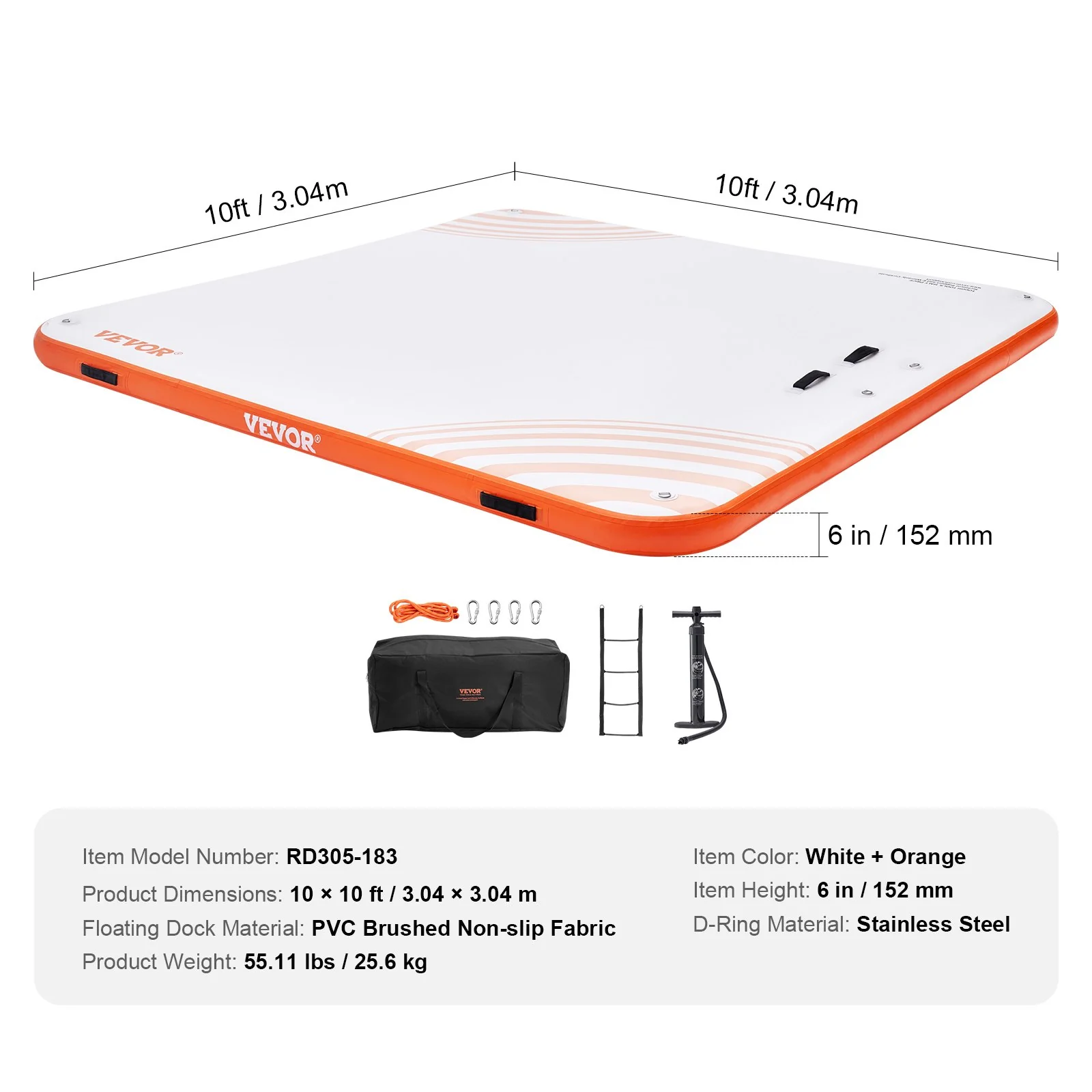 VEVOR Inflatable Floating Dock, 10 x 10FT Inflatable Dock Platform, Non-Slip Water Floating Dock Mat with Portable Carrying Bag & Detachable Ladder, Floating Platform Island Raft for Pool Beach Ocean - Image 7