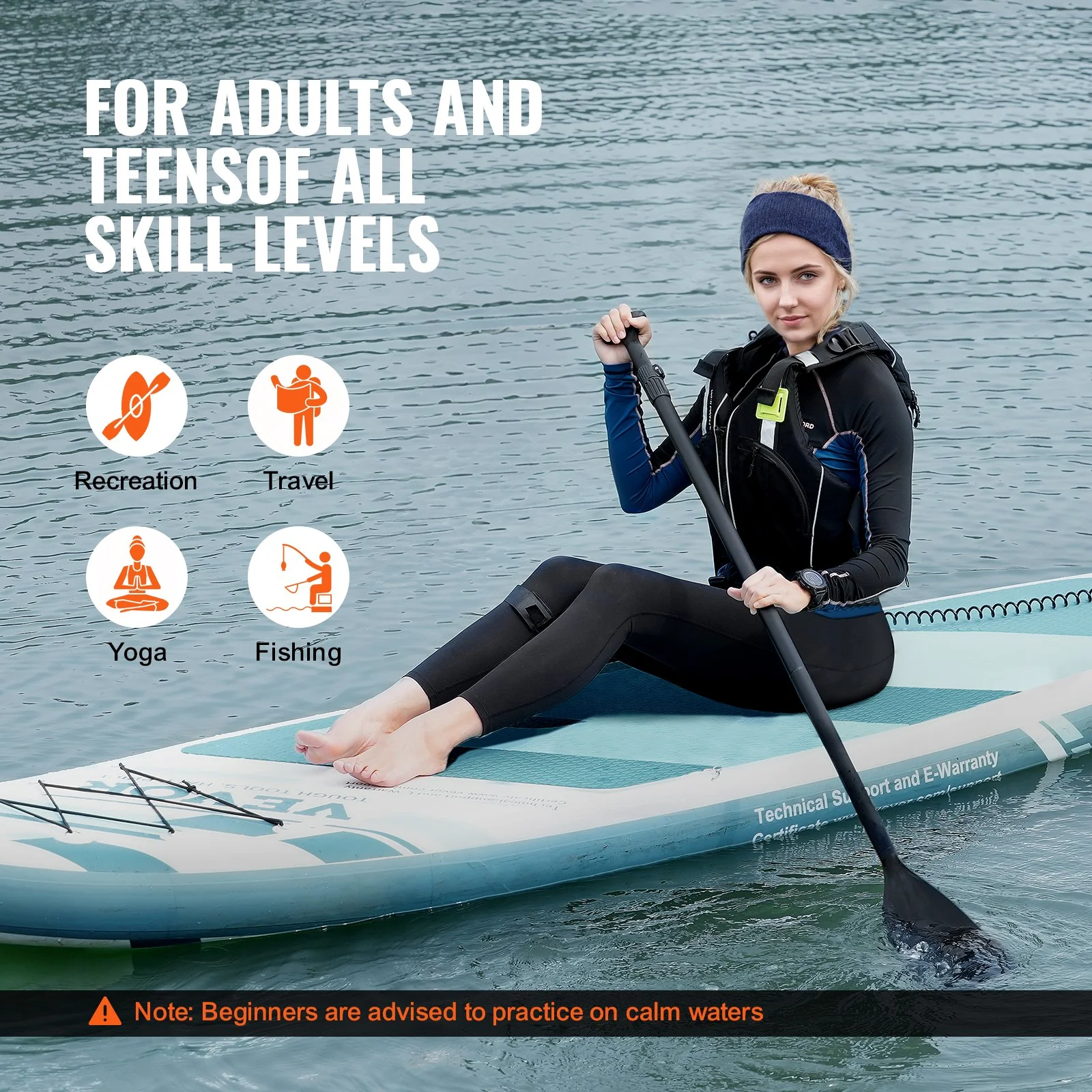 VEVOR Inflatable Stand Up Paddle Board, 152 mm Wide SUP Paddleboard, with Board Accessories, Pump, Paddle, Fin, Phone Bag, Backpack, Ankle Leash, Repair Kit, Non-slip Deck for Youth & Adults - Image 6