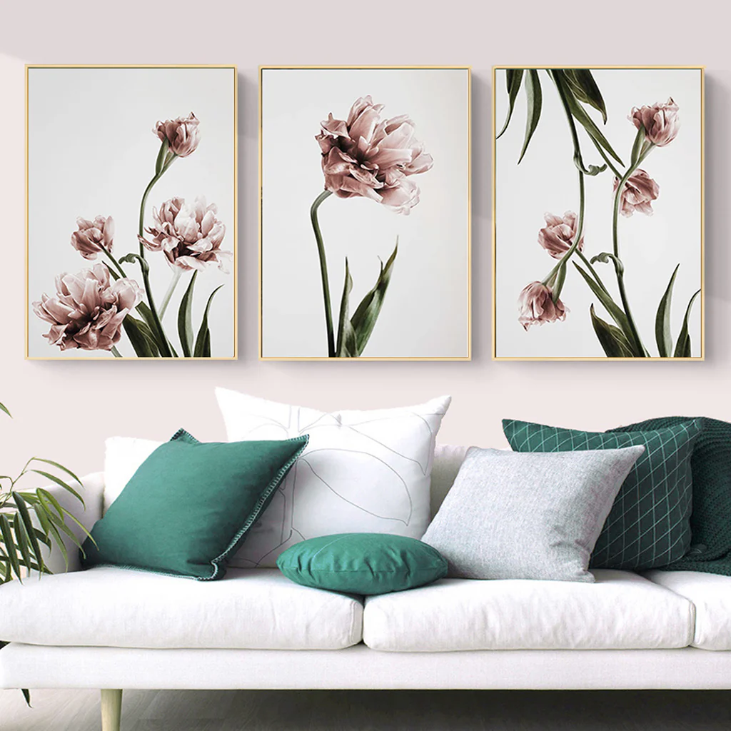 Wall Art 100cmx150cm Tulip Flower 3 Sets Gold Frame Canvas - Image 3