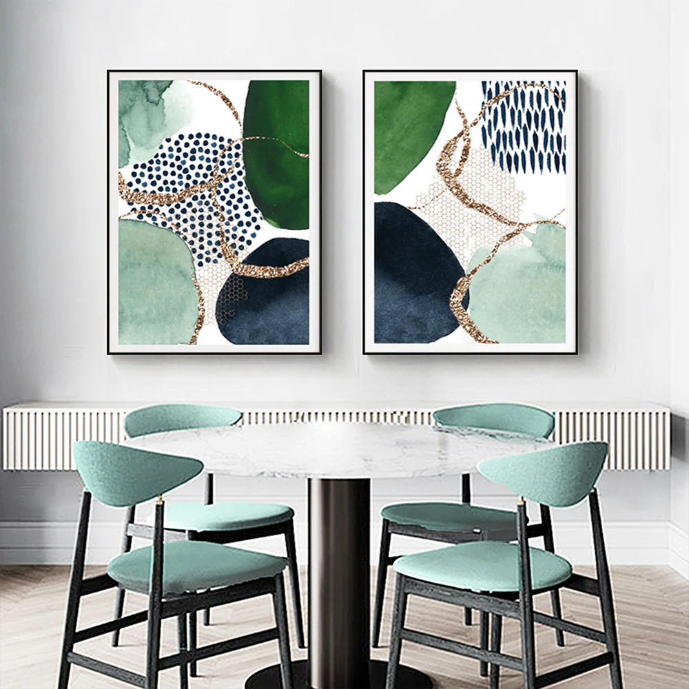 Wall Art 90cmx135cm Abstract Green and Navy 2 Sets Black Frame Canvas - Image 3